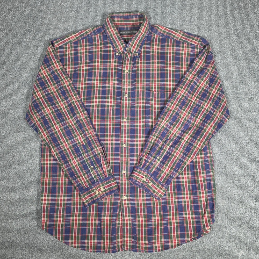 The J Peterman Company Mens XL Plaid Button Down Shirt Cotton Navy Green Red